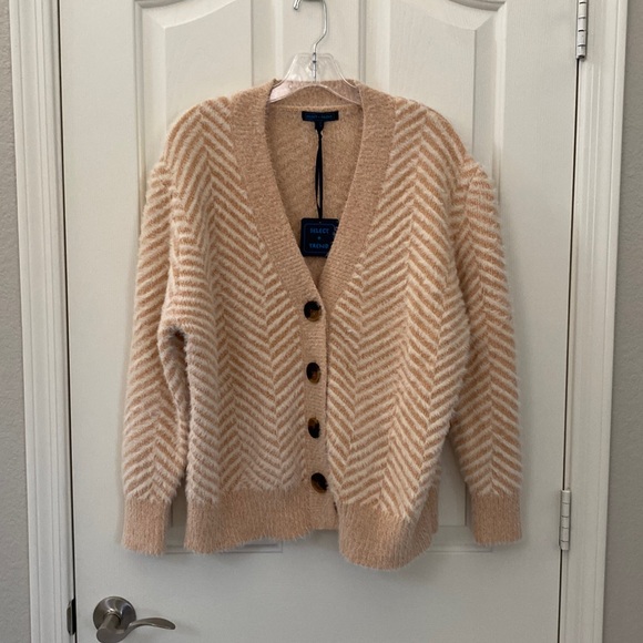 Select + Trend Cream & Peach Chevron Like Pattern Cardigan Sweater Size … - Picture 2 of 13